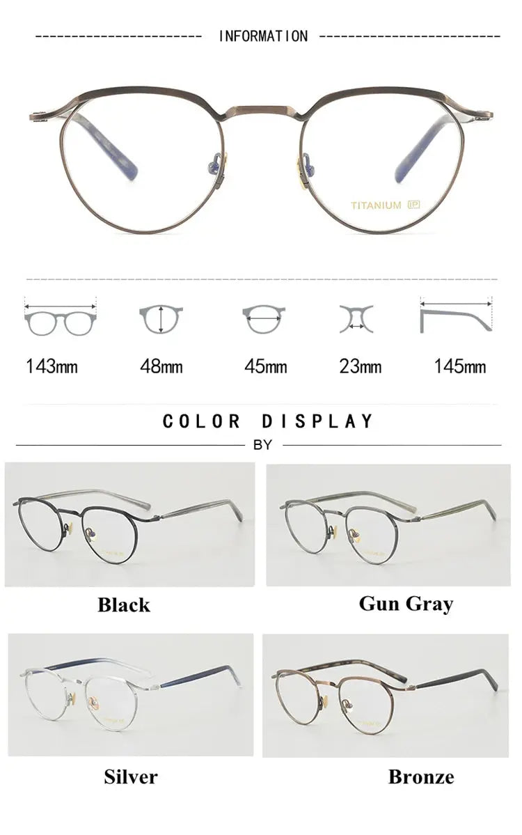 Unisex Round Full Rim Titanium Prescription Glasses Kv127 — view 7 | Rx Spectacle