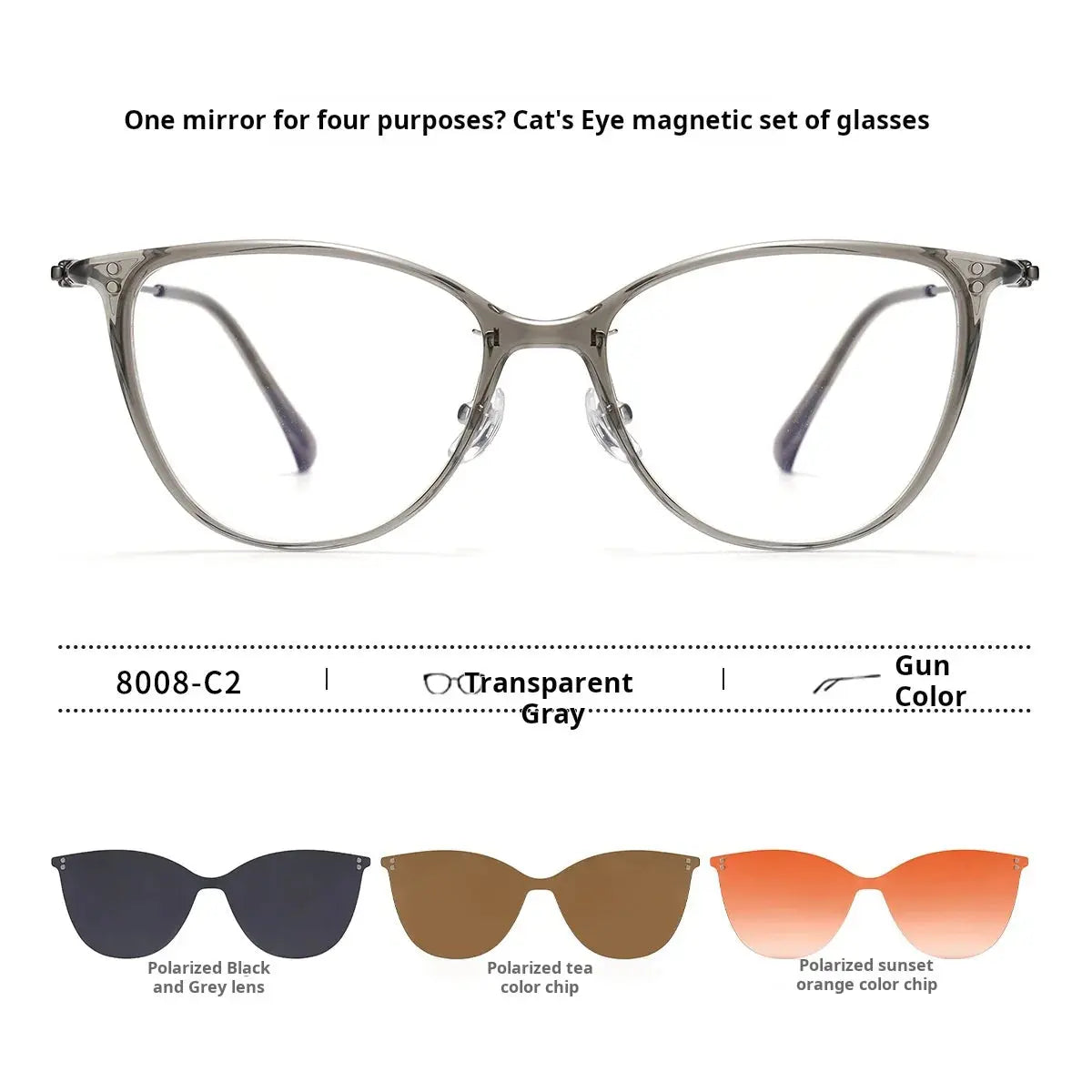 Women's Cat Eye Full Rim Titanium Clip-On Prescription Glasses 80084 — view 5 | Rx Spectacle