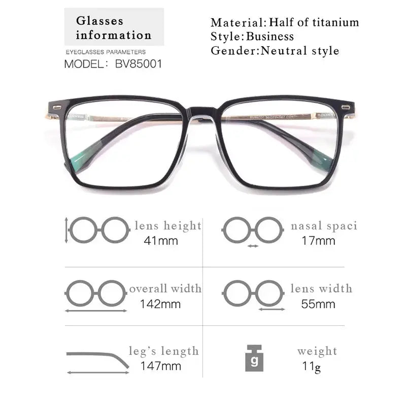 Men's Square Full Rim Titanium Prescription Glasses 948501 — view 2 | Rx Spectacle
