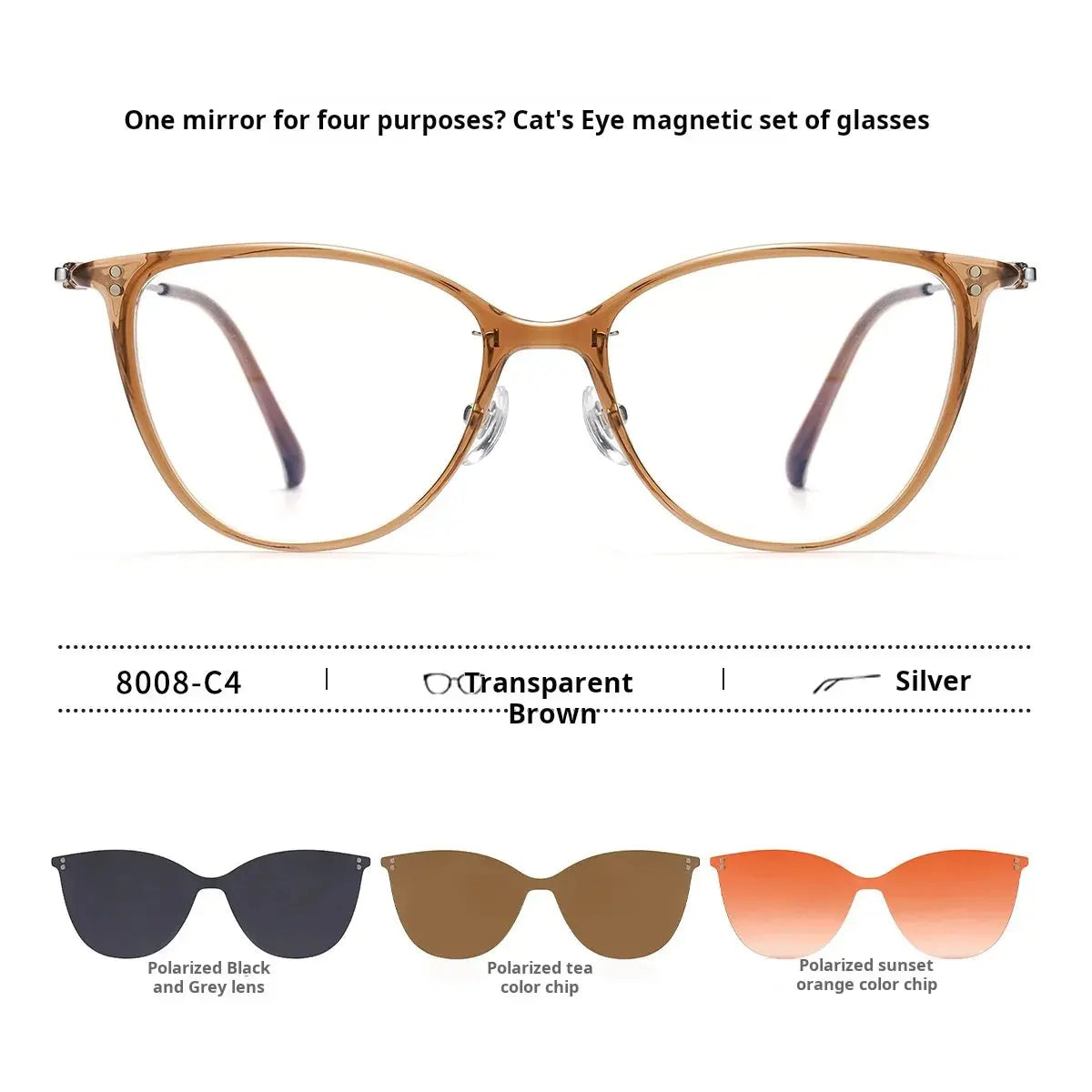 Women's Cat Eye Full Rim Titanium Clip-On Prescription Glasses 80084 — view 3 | Rx Spectacle