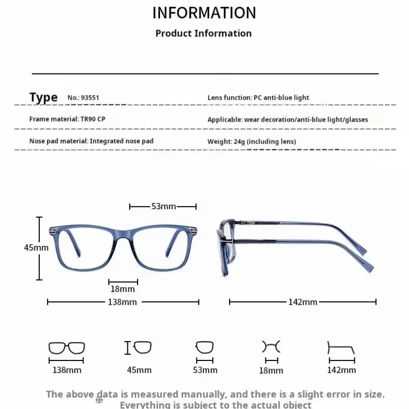 Women's Square Full Rim TR90 Prescription Glasses 93551 — view 2 | Rx Spectacle