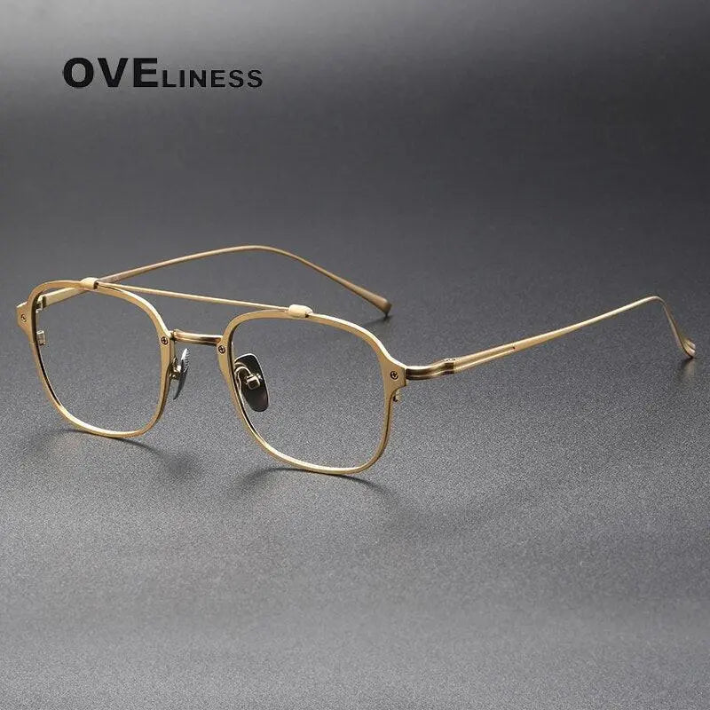Unisex Square Full Rim Titanium Double Bridge Prescription Glasses Kj31 — view 11 | Rx Spectacle