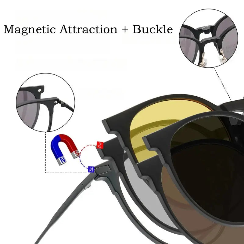 Unisex Round Full Rim Titanium Clip-On Prescription Glasses Y93012 — view 2 | Rx Spectacle