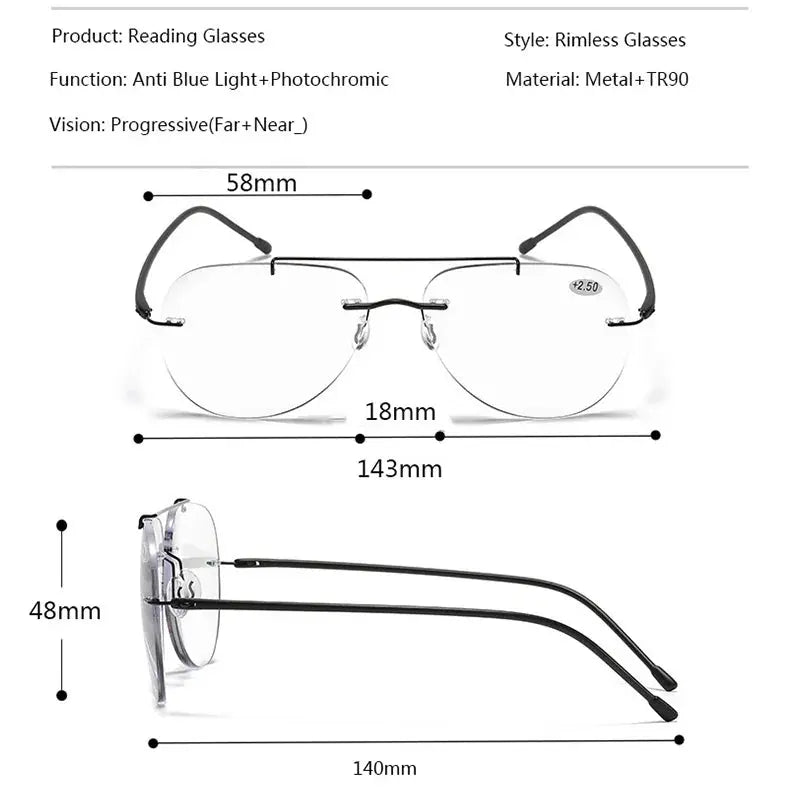 Unisex Oval Rimless Titanium Double Bridge Reading Glasses 9002 — view 2 | Rx Spectacle