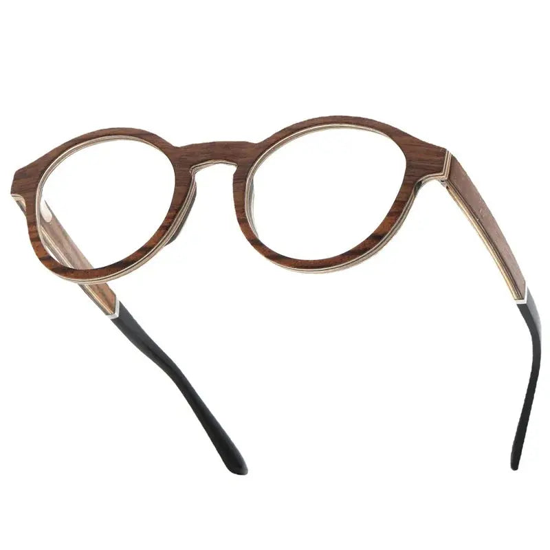 Unisex Round Full Rim Wood Prescription Glasses 5329 — view 3 | Rx Spectacle