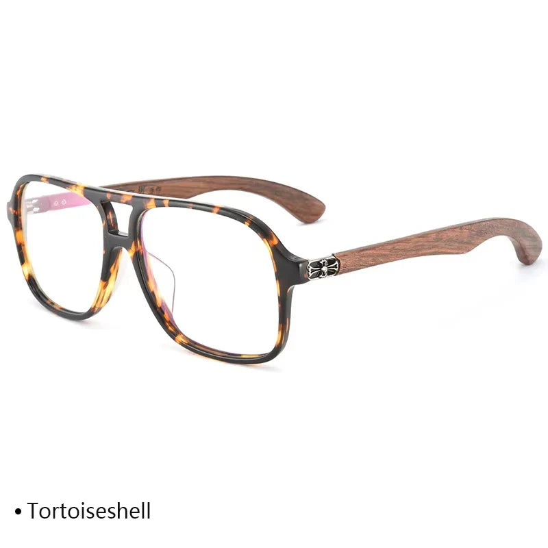 Unisex Square Full Rim Wood Double Bridge Prescription Glasses 458000 — view 3 | Rx Spectacle