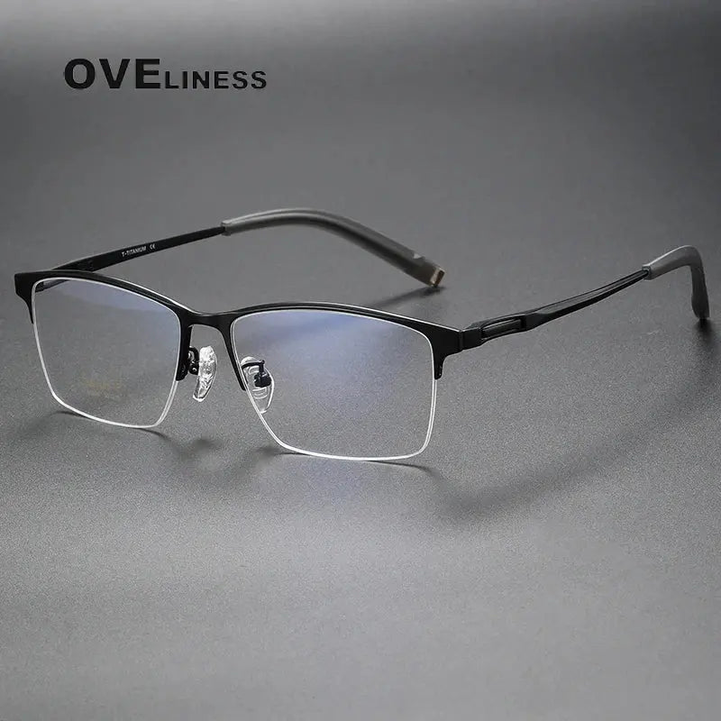 Men's Square Semi-Rimless Titanium Prescription Glasses 80880 — view 7 | Rx Spectacle