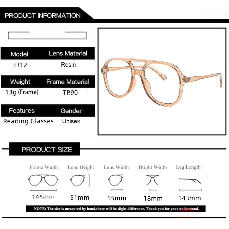 Unisex Square Full Rim TR90 Double Bridge Reading Glasses 73312 — view 2 | Rx Spectacle
