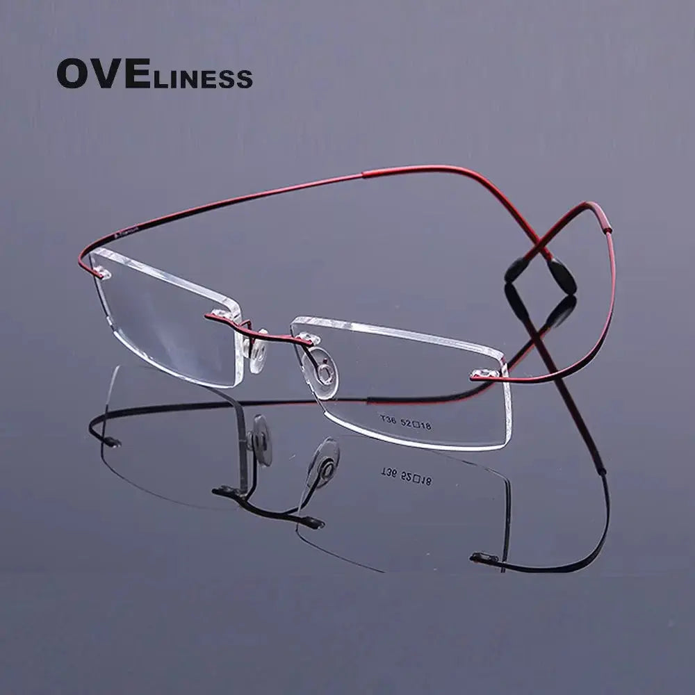 Unisex Rectangular Rimless Titanium Prescription Glasses 15002 — view 9 | Rx Spectacle