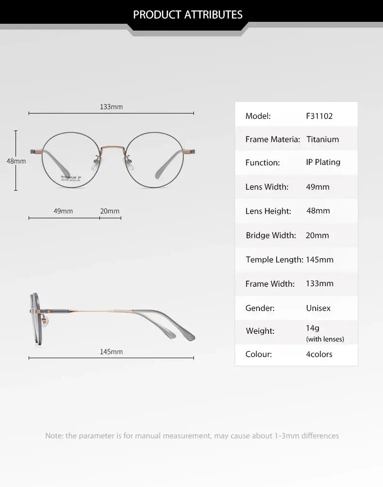 Women's Round Full Rim Titanium Prescription Glasses 31102 — view 3 | Rx Spectacle