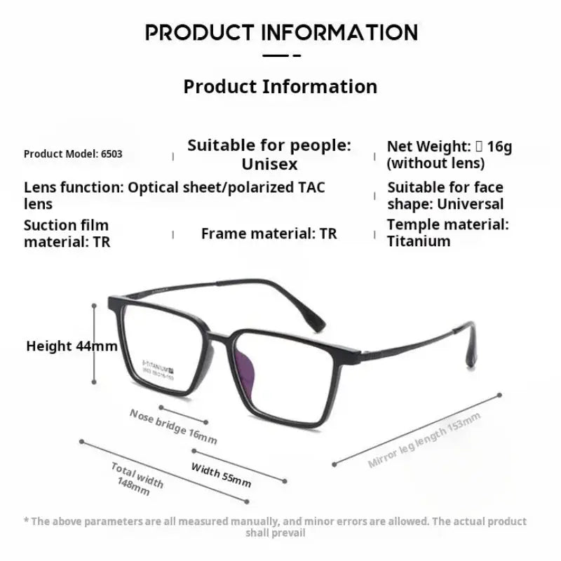 Men's Square Full Rim Titanium Clip-On Prescription Glasses 65031 — view 2 | Rx Spectacle