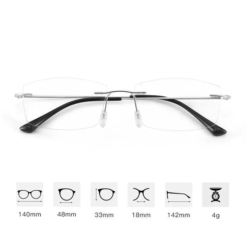 Unisex Square Rimless Titanium Reading Glasses 8161 — view 6 | Rx Spectacle