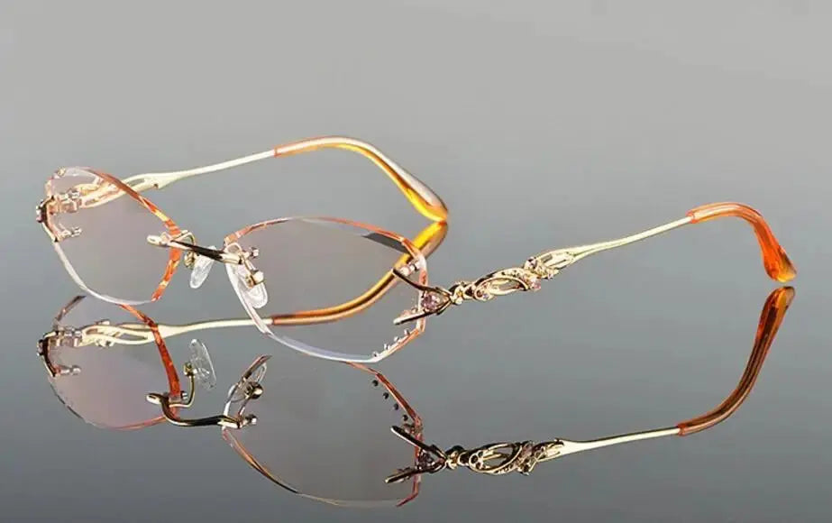 Women's Oval Rimless Titanium Prescription Glasses 28036 — view 2 | Rx Spectacle