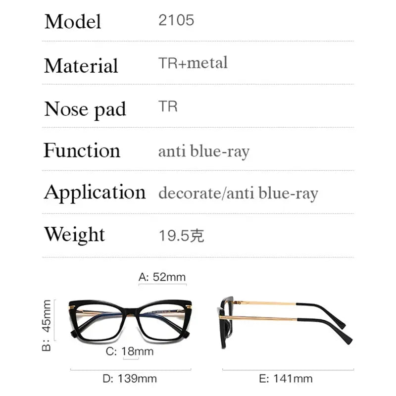 Women's Cat Eye Full Rim TR90 Prescription Glasses 62105 — view 2 | Rx Spectacle