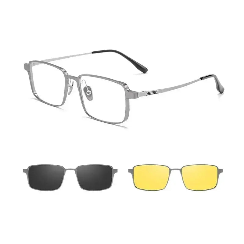 Unisex Square Full Rim Titanium Clip-On Prescription Glasses 429909 — view 5 | Rx Spectacle