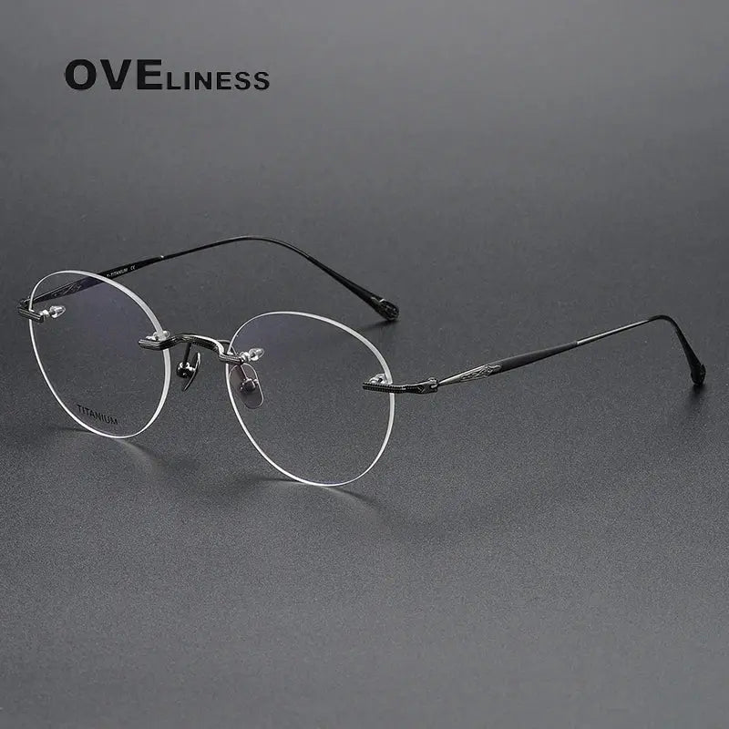 Unisex Round Rimless Titanium Prescription Glasses 80955 — view 7 | Rx Spectacle