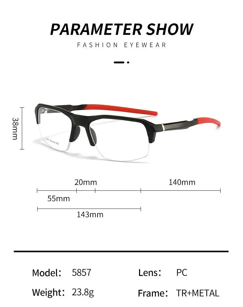 Unisex Square Semi-Rimless TR90 Sports Glasses 58578 — view 2 | Rx Spectacle