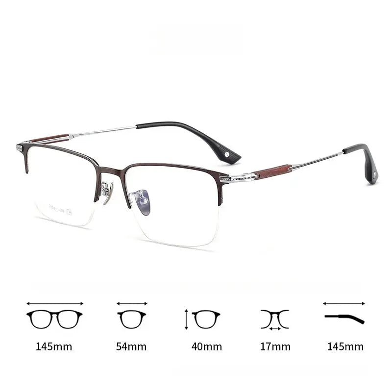 Men's Square Semi-Rimless Titanium Prescription Glasses 18231 — view 3 | Rx Spectacle