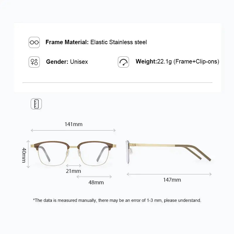 Unisex Square Full Rim Stainless Steel Clip-On Prescription Glasses 790377 — view 2 | Rx Spectacle