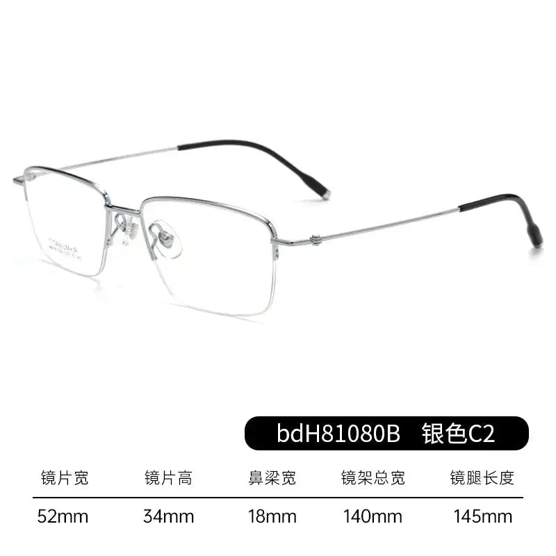 Unisex Square Semi-Rimless Titanium Prescription Glasses 81080 — view 5 | Rx Spectacle