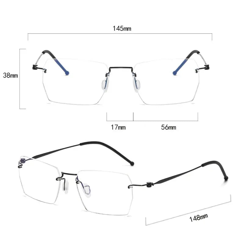 Unisex Square Rimless Titanium Screwless Prescription Glasses 5937 — view 4 | Rx Spectacle
