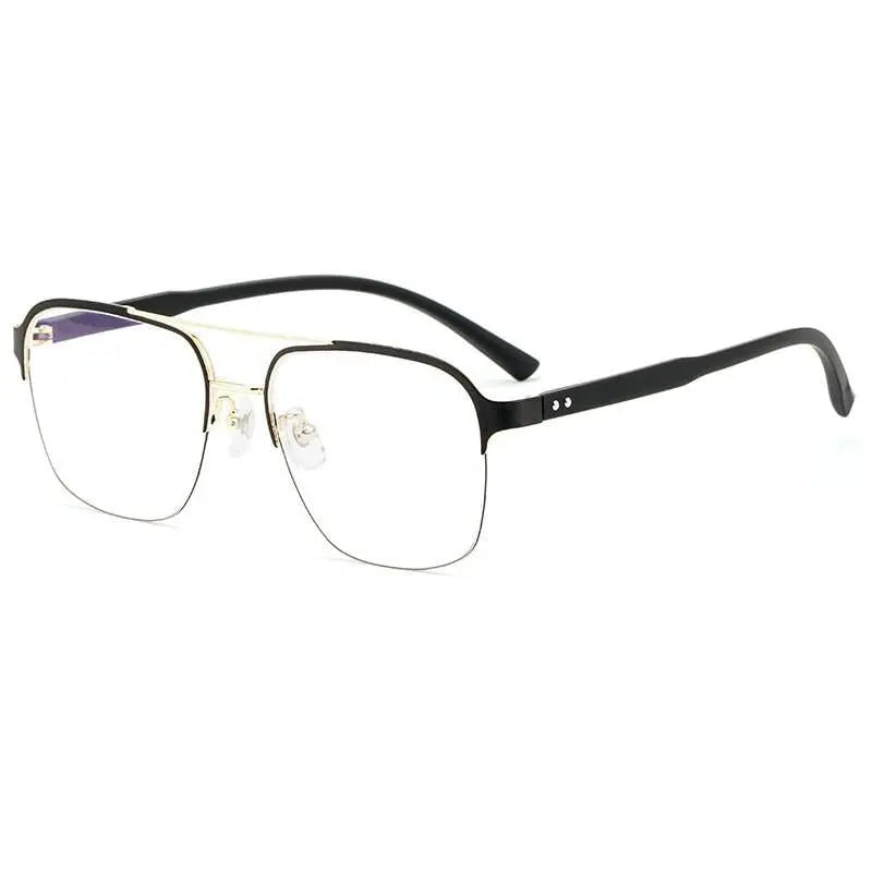 Men's Square Semi-Rimless Titanium Double Bridge Prescription Glasses — view 2 | Rx Spectacle