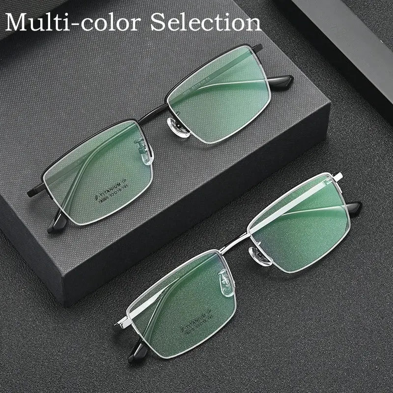 Men's Square Semi-Rimless Titanium Prescription Glasses Y18005 — view 2 | Rx Spectacle