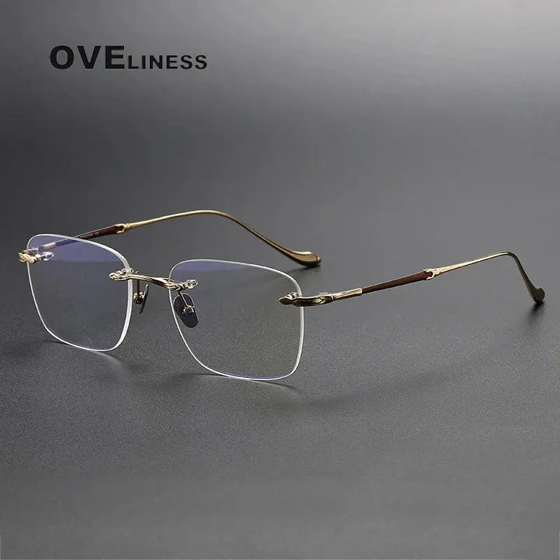 Unisex Square Rimless Titanium Prescription Glasses 80956 — view 8 | Rx Spectacle