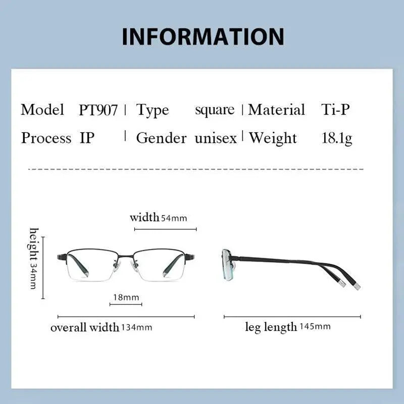 Men's Square Semi-Rimless Titanium Prescription Glasses Pt907 — view 7 | Rx Spectacle