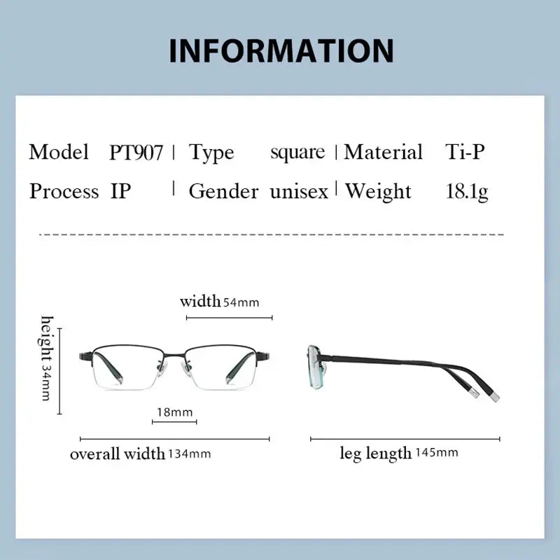 Women's Square Semi-Rimless Titanium Prescription Glasses 0907 — view 2 | Rx Spectacle