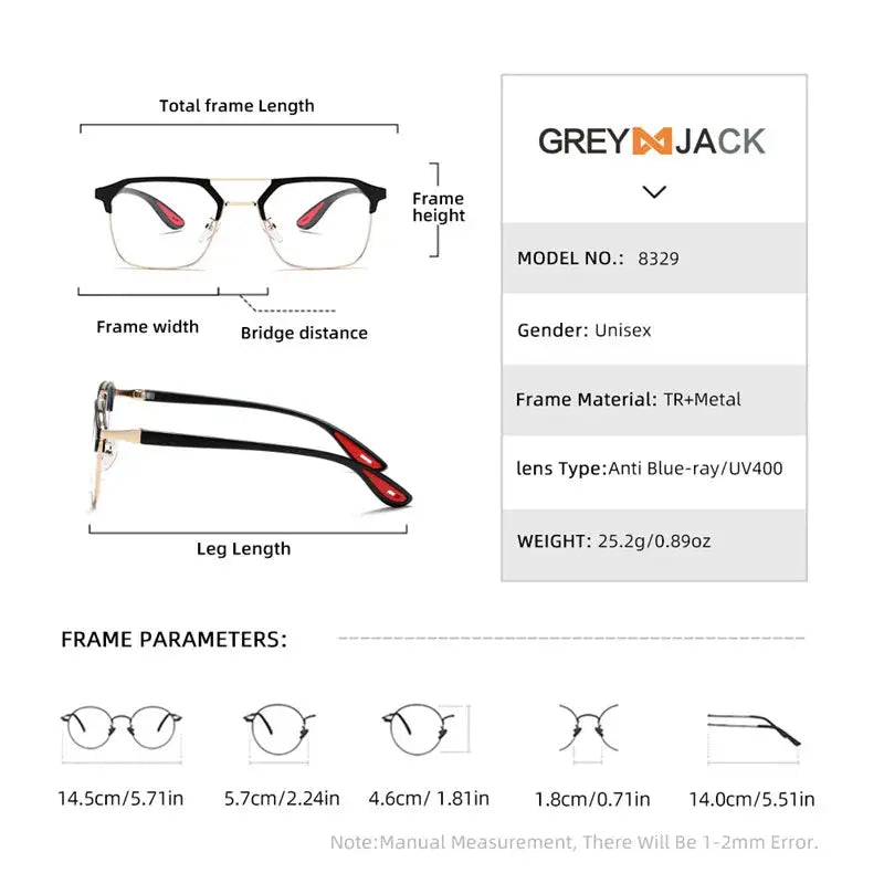 Unisex Square Full Rim TR90 Double Bridge Reading Glasses 968329 — view 2 | Rx Spectacle