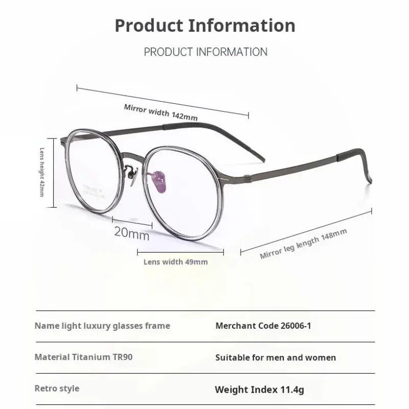 Unisex Round Full Rim Titanium Flat Top Prescription Glasses 26061 — view 2 | Rx Spectacle