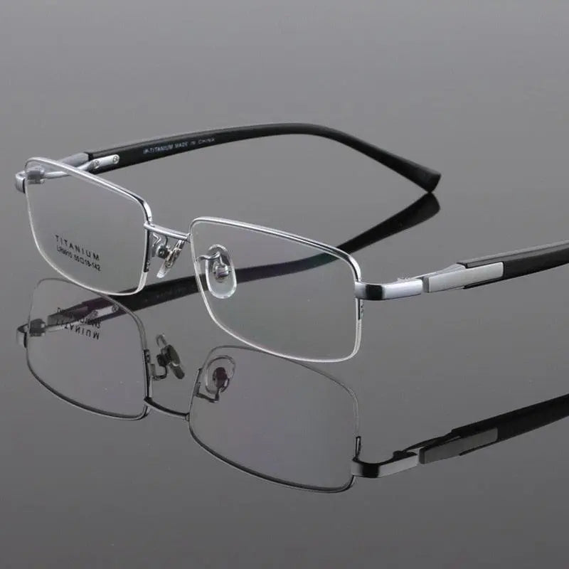 Unisex Square Semi-Rimless Titanium Prescription Glasses 9910 — view 5 | Rx Spectacle