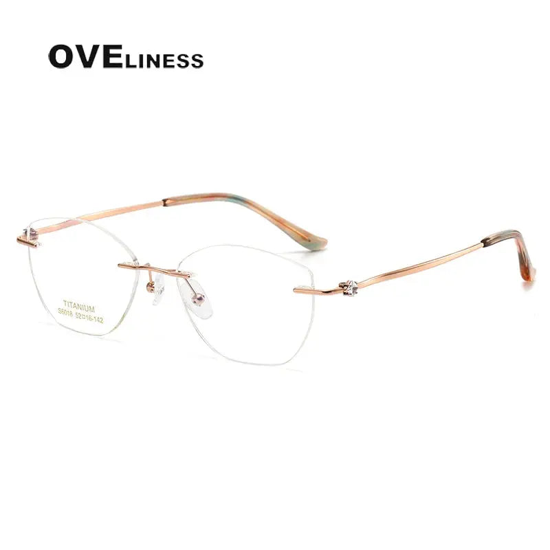 Women's Cat Eye Rimless Titanium Prescription Glasses 6018 — view 8 | Rx Spectacle