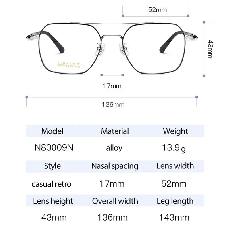 Men's Square Full Rim Titanium Double Bridge Prescription Glasses N80009n — view 2 | Rx Spectacle