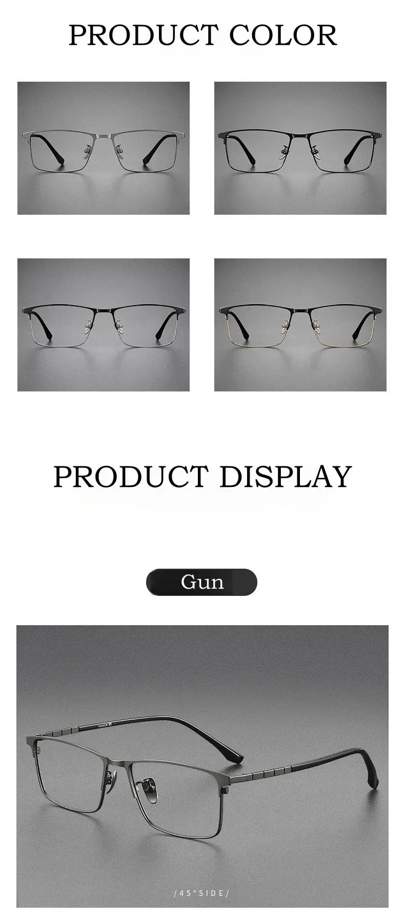 Men's Square Full Rim Titanium Prescription Glasses Y89188 — view 11 | Rx Spectacle