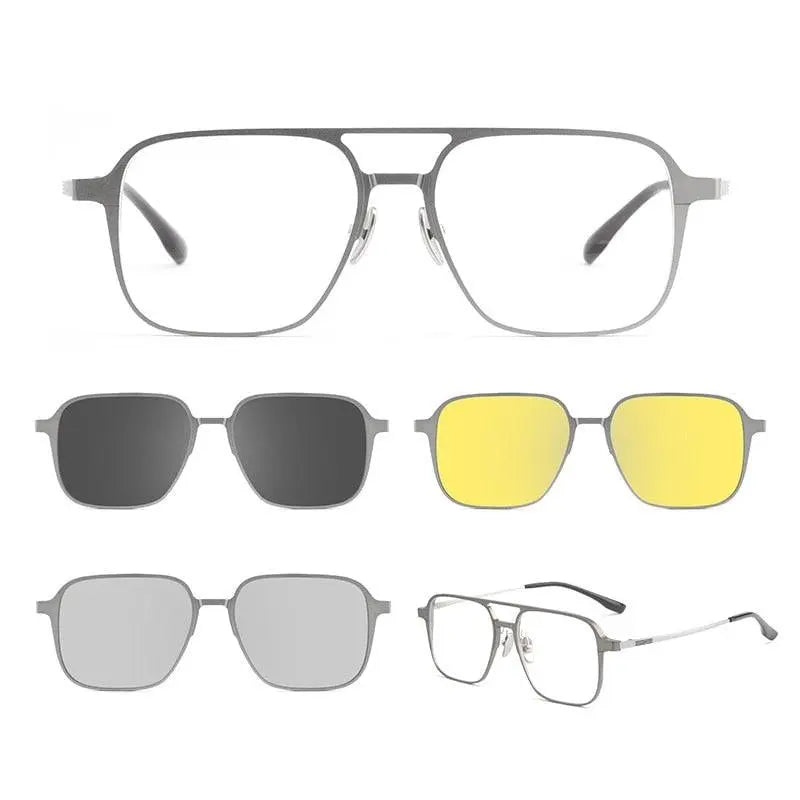 Unisex Square Full Rim Titanium Clip-On Prescription Glasses 9908 — view 4 | Rx Spectacle