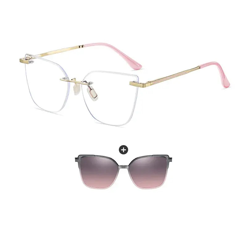 Women's Cat Eye Rimless Alloy Clip-On Prescription Glasses 710529 — view 5 | Rx Spectacle