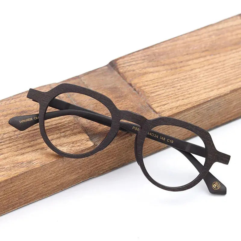 Unisex Round Full Rim Wood Flat Top Prescription Glasses 6022 — view 3 | Rx Spectacle
