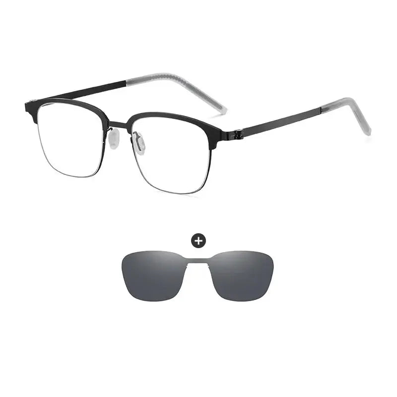 Unisex Square Full Rim Stainless Steel Clip-On Prescription Glasses 790377 — view 6 | Rx Spectacle