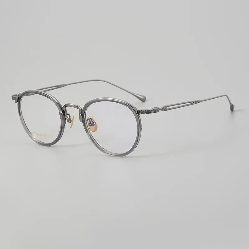Unisex Oval Full Rim Titanium Prescription Glasses E046 — view 8 | Rx Spectacle