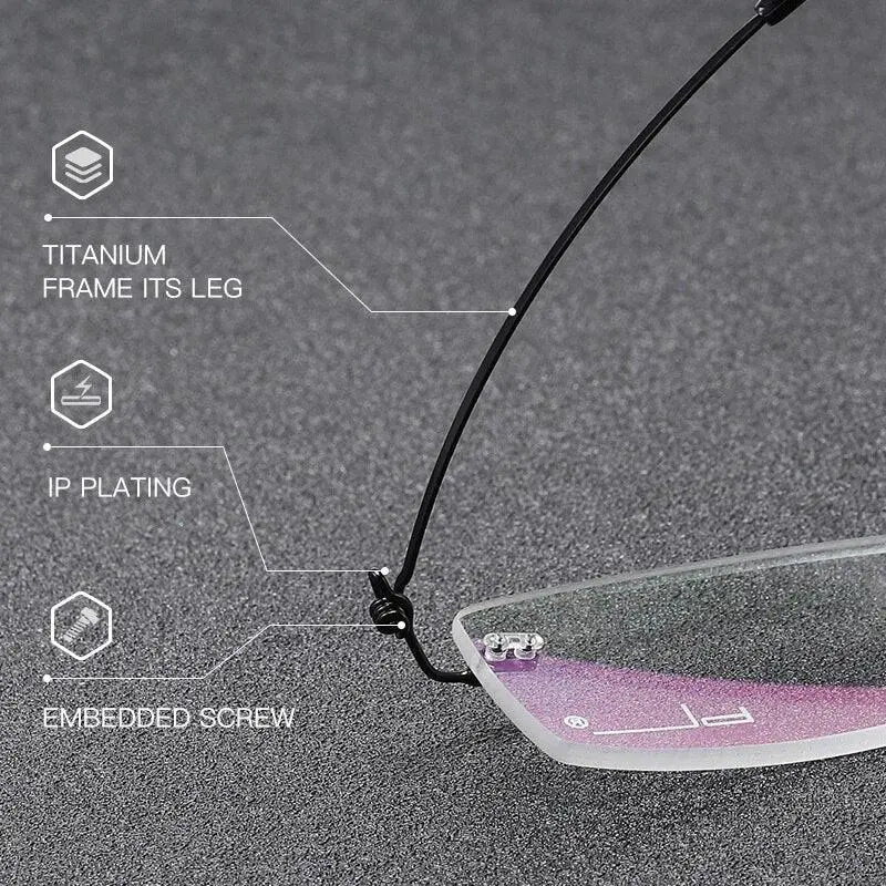 Unisex Rectangular Rimless Titanium Prescription Glasses 8581 — view 9 | Rx Spectacle