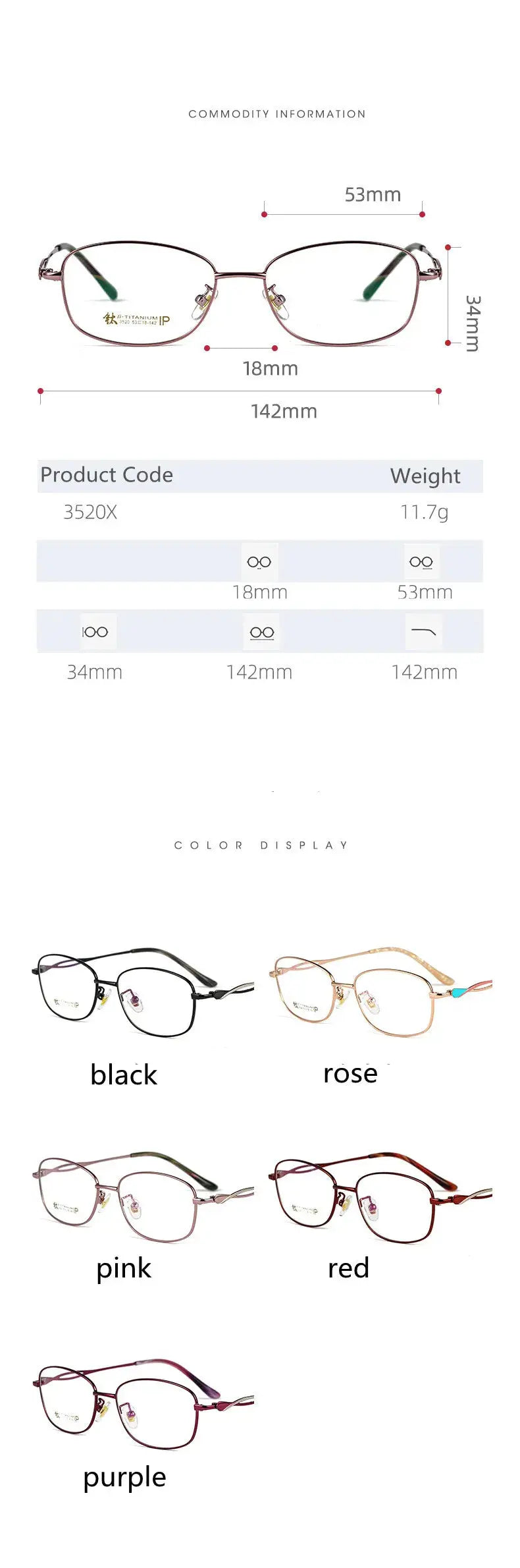 Women's Rectangular Full Rim Titanium Reading Glasses 3520x — view 12 | Rx Spectacle