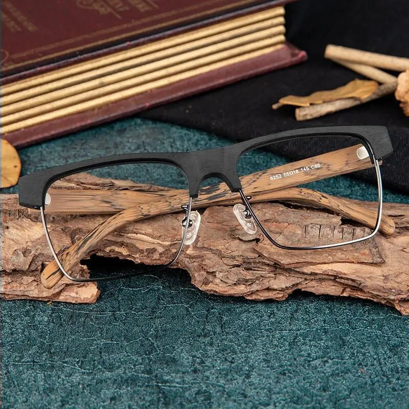 Men's Square Full Rim Wood Prescription Glasses 6252 — view 9 | Rx Spectacle