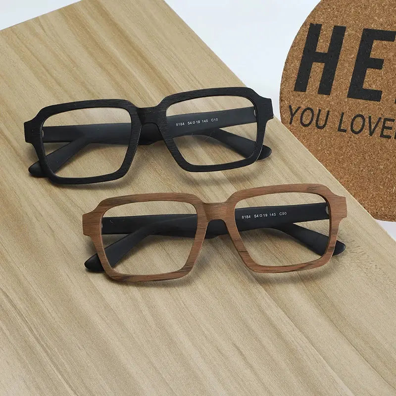 Men's Square Full Rim Wood Prescription Glasses 8184 — view 3 | Rx Spectacle