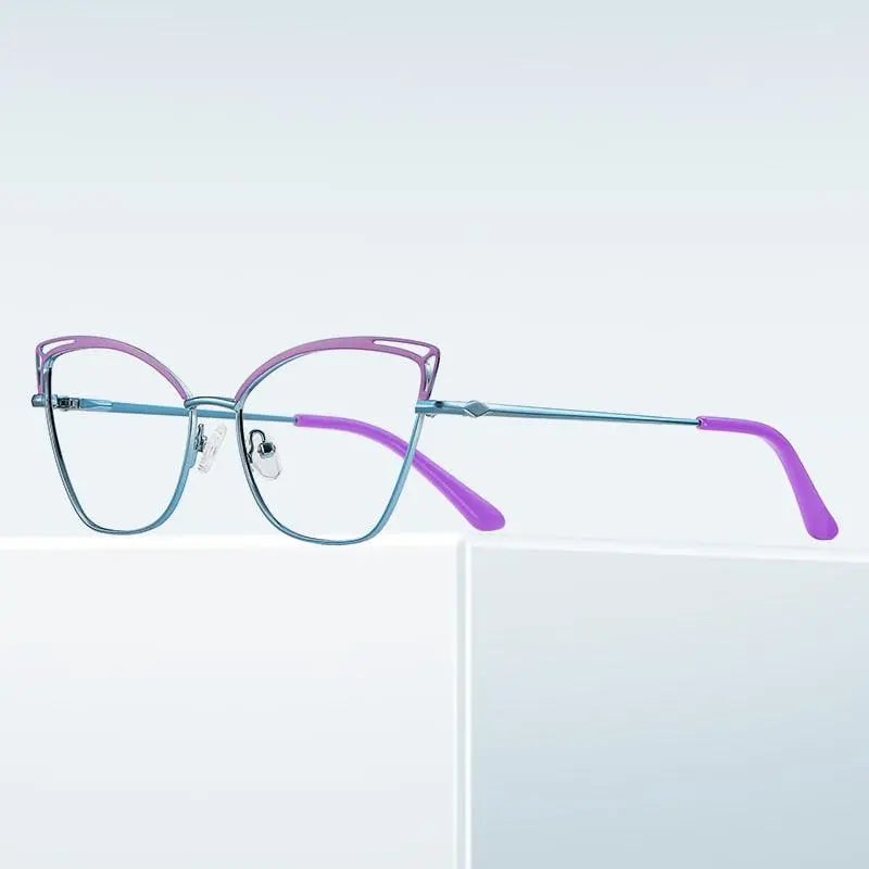 Women's Cat Eye Full Rim Alloy Prescription Glasses 3038 — view 9 | Rx Spectacle