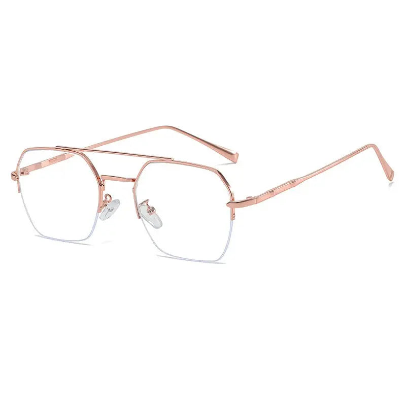 Men's Square Semi-Rimless Alloy Double Bridge Prescription Glasses 31752 — view 4 | Rx Spectacle