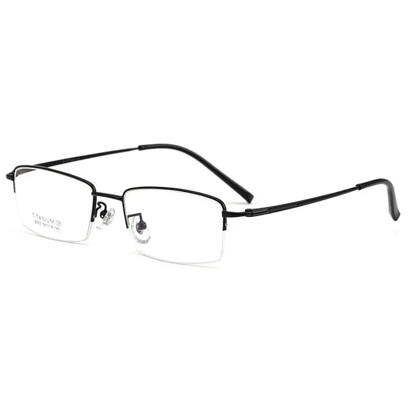 Men's Square Semi-Rimless Titanium Prescription Glasses 8652f — view 9 | Rx Spectacle