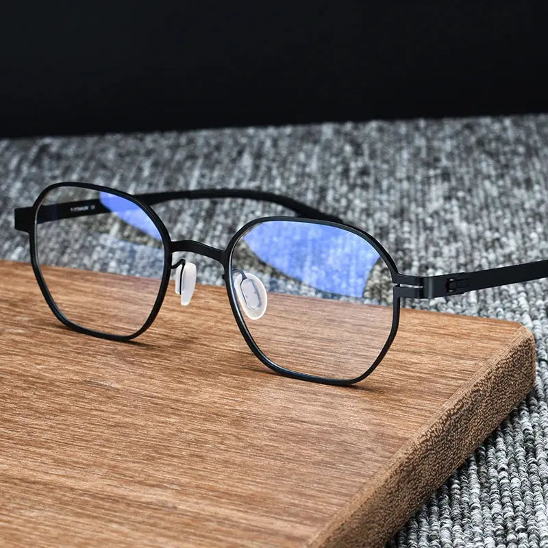 Unisex Polygon Full Rim Titanium Screwless Prescription Glasses 80993 — view 3 | Rx Spectacle