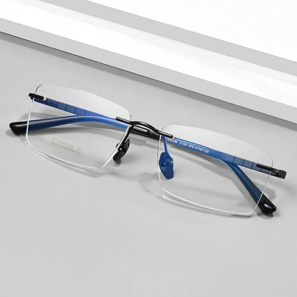 Men's Rectangular Rimless Titanium Prescription Glasses 91104 — view 7 | Rx Spectacle